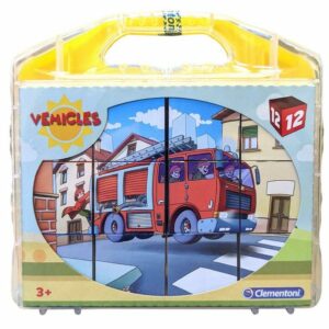 Clementoni® Steckpuzzle "Vehicles Würfelpuzzle im Koffer (12 Teile) Fahrzeuge", 12 Puzzleteile