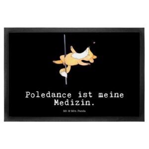 Fußmatte "Fuchs Poledance Medizin - Schwarz - Geschenk, Hobby, Matte, Türvorleger, Schmutzfänger, Dankeschön, Tanz, Fußabtreter, Tanzen, Türmatte, Schenken", Mr. & Mrs. Panda, Höhe 0.5 mm