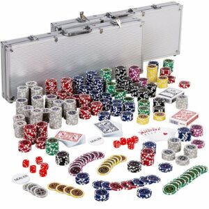 GAMES PLANET Spiel, "Ultimate Pokerset mit 1000 hochwertigen Laserchips", mit Metallkern, Koffer aus Aluminium, bestehend aus 2X Pokerdecks, Dealer Button, 5 Würfel - 1000 Silver Edition