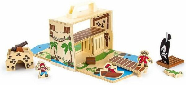 LeNoSa Spielwelt "Holz Miniatur Spielset • Portable Pirateninsel im Koffer • Holzspielzeug für Kinder"