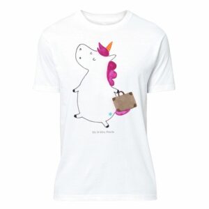 Mr. & Mrs. Panda T-Shirt "Einhorn Koffer - Weiß - Geschenk, Shirt, Rundhals, T-Shirt, Einhörner, Verreisen, Unicorn, Pegasus, unicorn" (1-tlg)