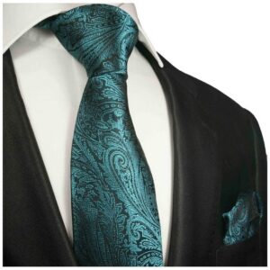 Paul Malone Krawatte "Herren Seidenkrawatte mit Tuch modern paisley floral 100% Seide" (Set, 2-St., Krawatte mit Einstecktuch) Schmal (6cm), aqua blau 373