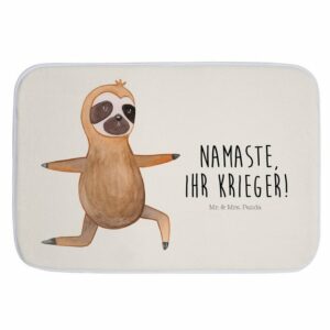 Badematte Faultier Yoga - Weiß - Geschenk, Yogaübungen, Faultier Deko, Namaste Mr. & Mrs. Panda, Höhe 1 mm, 100% Polyester, rechteckig