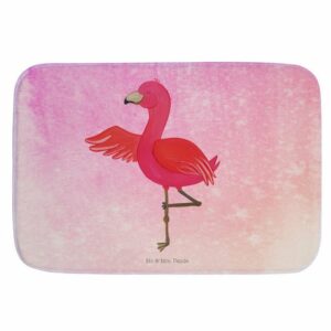 Badematte Flamingo Yoga - Aquarell Pink - Geschenk, Yoga-Übung, Duschteppich, Y Mr. & Mrs. Panda, Höhe 1 mm, 100% Polyester, rechteckig
