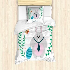 Bettwäsche Milbensicher Allergiker geeignet mit Kissenbezug, Abakuhaus, Microfaser, Osterhase Kaninchen mit Krawatte