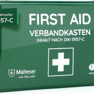 FLEXEO Erste-Hilfe-Koffer Betriebsverbandkasten nach DIN 13157, grün, inkl. Wandhalterung
