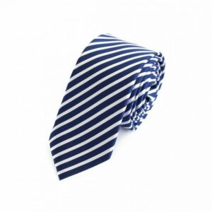 Fabio Farini Krawatte gestreifte Herren Schlips in 6cm oder 8cm Breite (ohne Box, Gestreift) Schmal (6cm), Stahlblau/Weiß