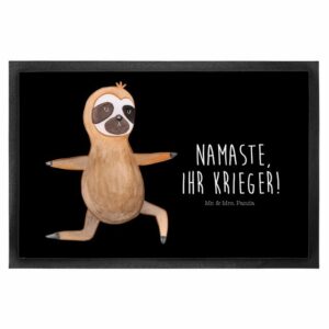 Fußmatte Faultier Yoga - Schwarz - Geschenk, Motivfußmatte, Namaste, Yogaübun, Mr. & Mrs. Panda, Höhe: 0.6 mm