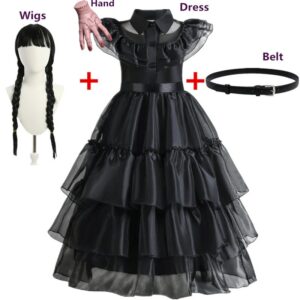 Movie Wednesday Costume for Girls 4-10 Years Gothic Winds Wednesday Cosplay Costume for Kids Halloween Carnival Party Dress