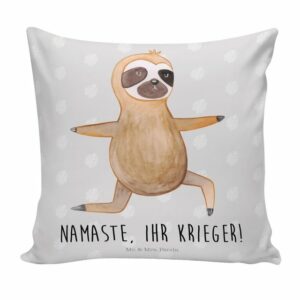 Mr. & Mrs. Panda Dekokissen Faultier Yoga - Grau Pastell - Geschenk, Kissenhülle, Namaste, Fault