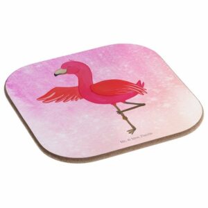 Mr. & Mrs. Panda Getränkeuntersetzer Flamingo Yoga - Aquarell Pink - Geschenk, Yoga-Übung, Glasuntersetzer, 1-tlg.
