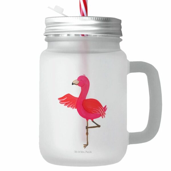 Mr. & Mrs. Panda Glas Flamingo Yoga - Transparent - Geschenk, Satiniertes Glas, Yoga-Übung, Premium Glas