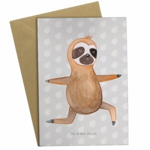 Mr. & Mrs. Panda Grußkarte Faultier Yoga - Grau Pastell - Geschenk, Karte, Einladungskarte, Yog