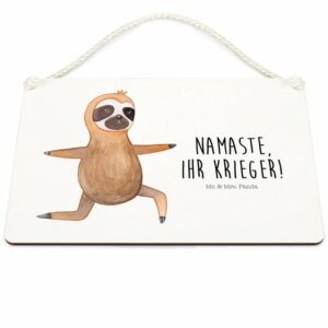 Mr. & Mrs. Panda Hinweisschild Faultier Yoga - Weiß - Geschenk, Krieger, Faultier Geschenk, Gelasse, (1 St)