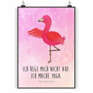 Mr. & Mrs. Panda Poster DIN A5 Flamingo Yoga - Aquarell Pink - Geschenk, Rosa, Tiefenentspann, Flamingo Yoga (1 St)
