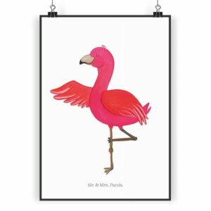 Mr. & Mrs. Panda Poster DIN A5 Flamingo Yoga - Weiß - Geschenk, Handgemaltes Poster, Namaste, Flamingo Yoga (1 St)