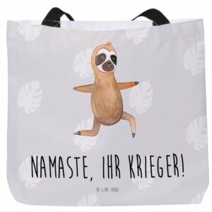 Mr. & Mrs. Panda Shopper Faultier Yoga - Grau Pastell - Geschenk, Schultasche, Freizeittasche (1-tlg)