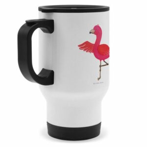 Mr. & Mrs. Panda Thermobecher Flamingo Yoga - Weiß - Geschenk, To Go Becher, Yoga-Übung, Vogel, Ede, Edelstahl