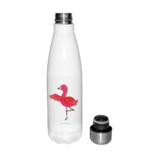 Mr. & Mrs. Panda Thermoflasche Flamingo Yoga - Weiß - Geschenk, Isolierflasche, Yoga-Übung, Vogel, T