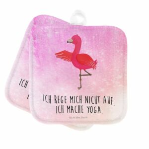 Mr. & Mrs. Panda Topflappen Flamingo Yoga - Aquarell Pink - Geschenk, Ärger, Yoga-Übung, Yogapose, (1-tlg)