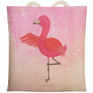 Mr. & Mrs. Panda Tragetasche Flamingo Yoga - Aquarell Pink - Geschenk, Achtsamkeit, Yoga-Übung, Tr (1-tlg)