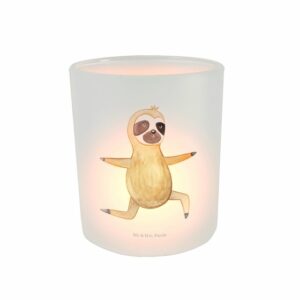 Mr. & Mrs. Panda Windlicht Faultier Yoga - Transparent - Geschenk, Atmung, Kerzenglas, Kerzenli (1 St)