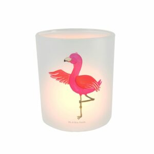 Mr. & Mrs. Panda Windlicht Flamingo Yoga - Transparent - Geschenk, Ärger, Yoga-Übung, Windlicht (1 St)