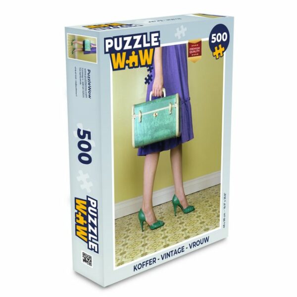 MuchoWow Puzzle Koffer - Vintage - Frau, 500 Puzzleteile, Foto-Puzzle, Bilderrätsel, Puzzlespiele, Spielzeug