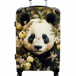 NoBoringSuitcases.com© Koffer 67x43x25cm Panda - Pandabär - Wildtiere - Blumen, 4 Rollen, Aufgabegepäck Trolley Rollkoffer Große Reisekoffer mit 4 Rollen -