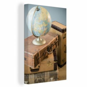 OneMillionCanvasses® Leinwandbild Koffer - Globus - Vintage, (1 St), Leinwandbild fertig bespannt inkl. Zackenaufhänger, Gemälde, 20x30 cm