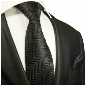 Paul Malone Krawatte Herren Seidenkrawatte mit Tuch modern uni 100% Seide (Set, 2-St., Krawatte mit Einstecktuch) Schmal (6cm), schwarz 2006