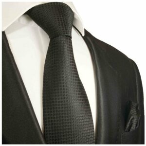 Paul Malone Krawatte Herren Seidenkrawatte mit Tuch modern uni Waffelmuster 100% Seide (Set, 2-St., Krawatte mit Einstecktuch) Schmal (6cm), schwarz 2007