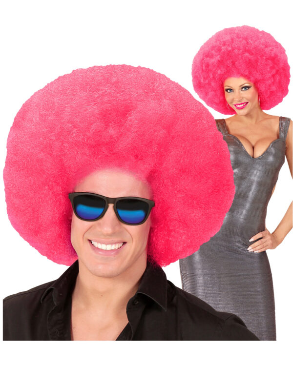 Riesige Afro Perücke Pink als Kostümzubehör