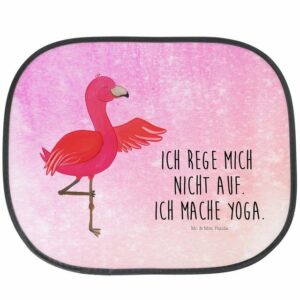 Sonnenschutz Flamingo Yoga - Aquarell Pink - Geschenk, Sonnenblende, Vogel, Sonne, Mr. & Mrs. Panda, Seidenmatt