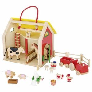 goki Spielwelt Farmhaus, (31-tlg), im Koffer, aus Holz, mit Zubehör, Tierfiguren, Scheune