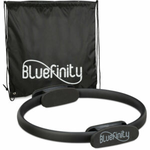 Bluefinity Pilates Ring mit Übungen, Doppelgriff, gepolstert, Widerstandsring Yoga, Fiberglas, Ring ø 37 cm, schwarz