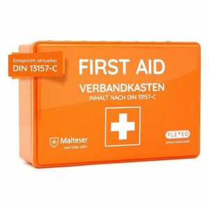 FLEXEO Erste-Hilfe-Koffer Betriebsverbandkasten nach DIN 13157, orange, mit Wandhalterung