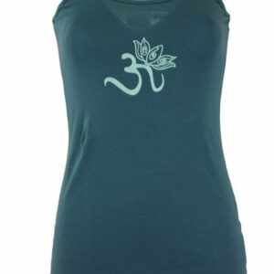 Guru-Shop T-Shirt Yoga-Top aus Bio-Baumwolle OM - taubenblau Festival, Ethno Style, alternative Bekleidung