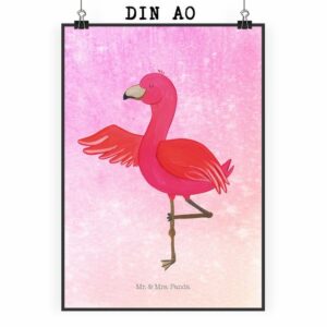 Mr. & Mrs. Panda Poster DIN A0 Flamingo Yoga - Aquarell Pink - Geschenk, Poster, Wandposter, Flamingo Yoga (1 St)