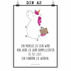 Mr. & Mrs. Panda Poster DIN A2 Einhorn Koffer - Weiß - Geschenk, Bild, albern, Unicorn, Poste, Einhorn Koffer (1 St)