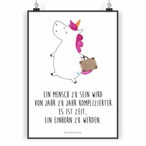 Mr. & Mrs. Panda Poster DIN A3 Einhorn Koffer - Weiß - Geschenk, Einhorn Deko, Wanddeko Bild, Einhorn Koffer (1 St)