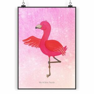 Mr. & Mrs. Panda Poster DIN A4 Flamingo Yoga - Aquarell Pink - Geschenk, Rosa, Entspannung, Y, Flamingo Yoga (1 St)