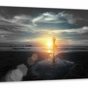 Pixxprint Leinwandbild Yoga Silhouette am Strand, Yoga Silhouette am Strand (1 St), Leinwandbild fertig bespannt, inkl. Zackenaufhänger