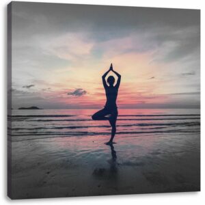 Pixxprint Leinwandbild Yoga am Strand, Yoga am Strand (1 St), Leinwandbild fertig bespannt, inkl. Zackenaufhänger