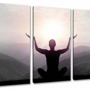 Pixxprint Leinwandbild Yoga in den Bergen, Yoga in den Bergen 3Teiler (120x80cm) (1 St), Leinwandbild fertig bespannt, inkl. Zackenaufhänger
