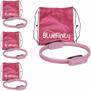 Relaxdays - 4 x Pilates Ring mit Übungen, Doppelgriff, gepolstert, Widerstandsring Yoga, Fiberglas, Fitness Ring ø 37 cm, pink