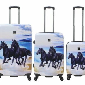 Saxoline® Koffer Blue Spinner 4 Rollen TSA Gr. S/M/L/SET Black Horses, 4 Rollen, TSA-Zahlenschloss