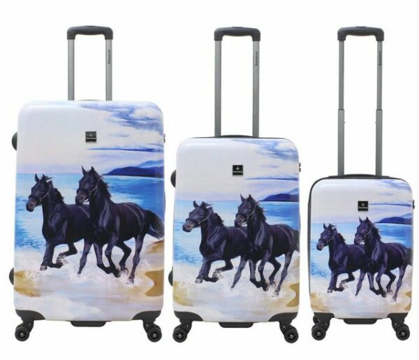 Saxoline® Koffer Blue Spinner 4 Rollen TSA Gr. S/M/L/SET Black Horses, 4 Rollen, TSA-Zahlenschloss
