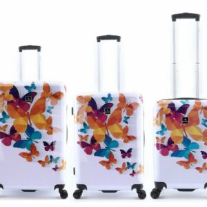 Saxoline® Koffer Spinner 4 Rollen TSA Gr. S/M/L/SET Butterflies Fun, 4 Rollen, TSA-Zahlenschloss