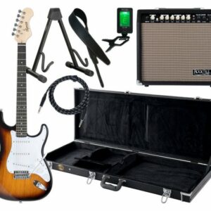Shaman E-Gitarre STX-100 - ST-Bauweise - geölter Hals aus Ahorn - Macassar-Griffbrett, Komplett Set inkl. Verstärker, Koffer, Ledergurt